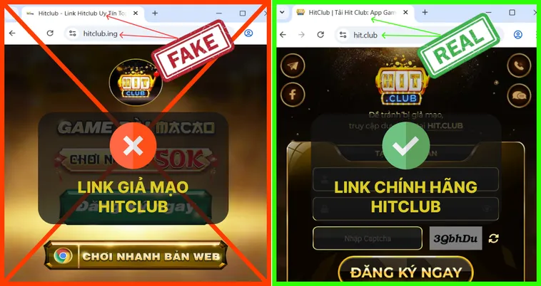 Đừng Để Tiền Mất Tật Mang Cách Phân Biệt Website HitClub Thật Giả 2 Link thật Hit.Club không yêu cầu nhập mật khẩu hay OTP ở các trang trung gian, còn link giả Hit.Club thường tạo form giả mạo.